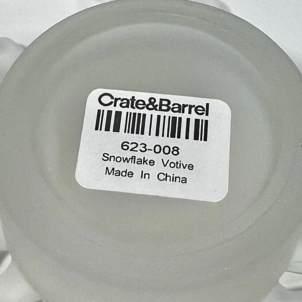 Crate‎ & Barrel Snowflake Frosted Glass Votive Candle Holders Xmas Set of 4 NOB